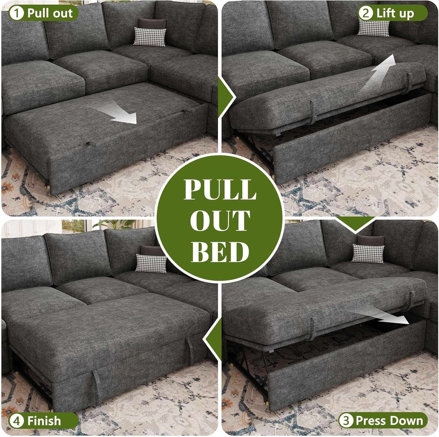 Modular Sectional Sofa 110.6" U-Shaped Modern Comfy Cloud Couch, 5-Seat Chenille Deep Seat Sofa with Throw Pillow & Movable Ottoman for Living Room — view 4