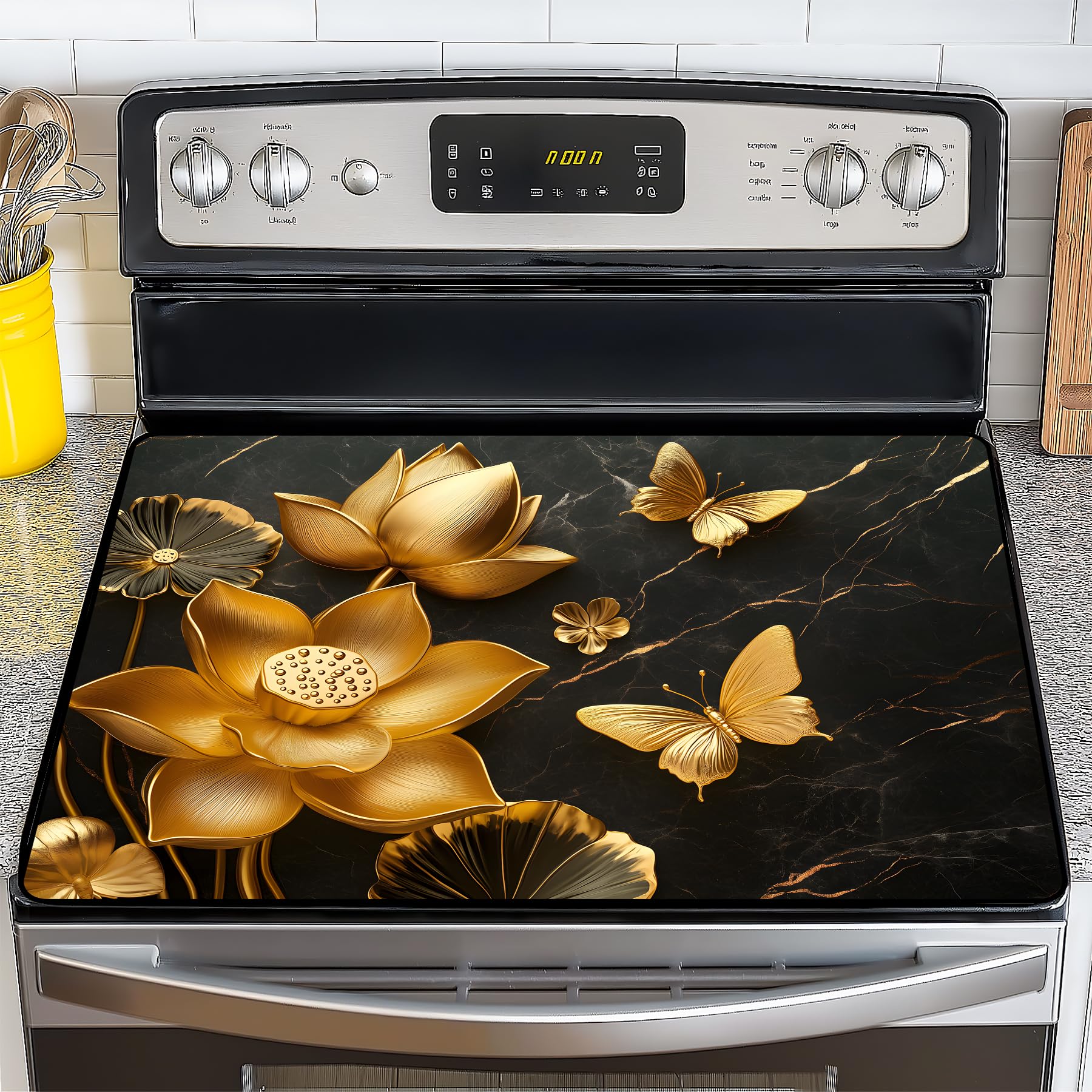 Stove Top Cover for Electric Stove,Glass Stove Top Cover, Heat Resistant Glass Cooktop Cover, Stovetop Protector, Kitchen Decor, Dish Drying Mats Cover for Ceramic Washer Top 28.5x20.5 inch