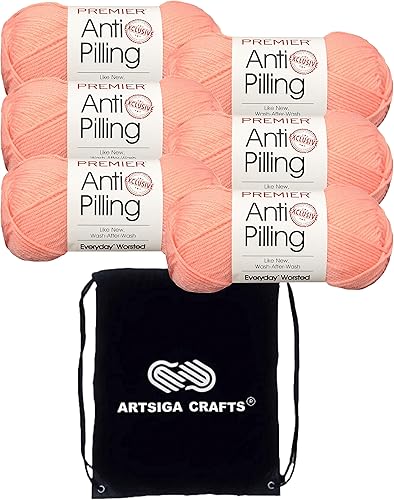 Miniatura 7 de Premier Yarns Everyday DN100-47 - Hilo acrílico liso antibolitas, color azul crepúsculo (6 madejas, el mismo lote de tinte) #4 para tejer y tejer