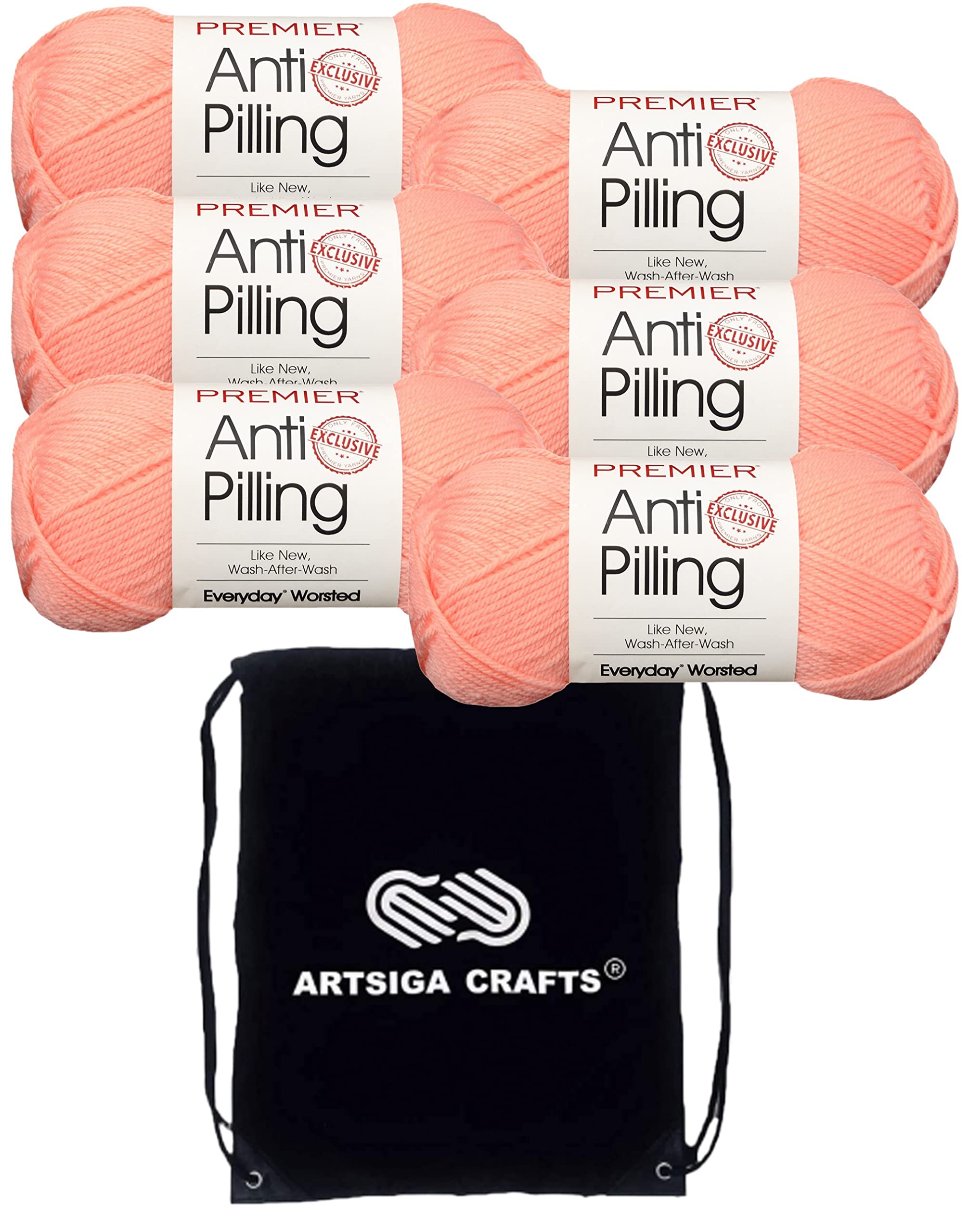 Hilo de tejer color melocotón Premier Yarns Everyday Pack 6 madejas grosor medio con bolsa