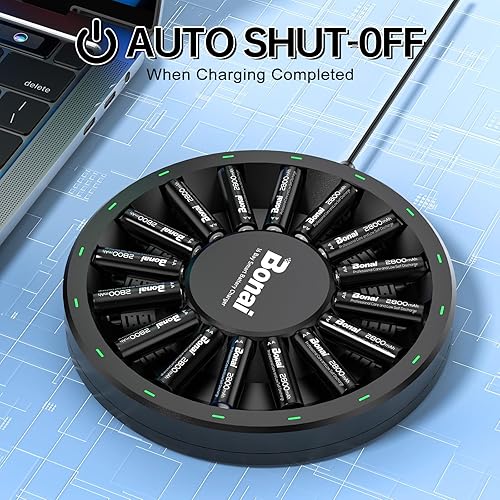 Miniatura 14 de BONAI Paquete de 8 pilas AA recargables y pilas AAA recargables con kit de cargador de 16 ranuras, carga rápida y detección inteligente