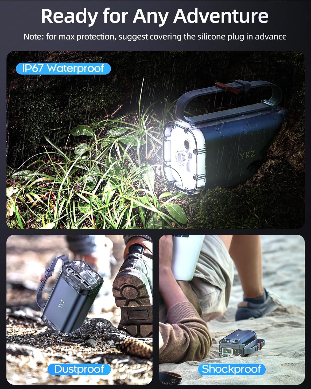 YKZ 100W Laptop Portable Charger 40000mAh, Waterproof Big Power Bank with Digital Display 5 Modes Lighting, USB C PD Battery Pack for Outdoor Camping Road Trips and Emergency Home Backup 40000mAh 100W Power Bank image 7 of 8 B0CDX2G1SR