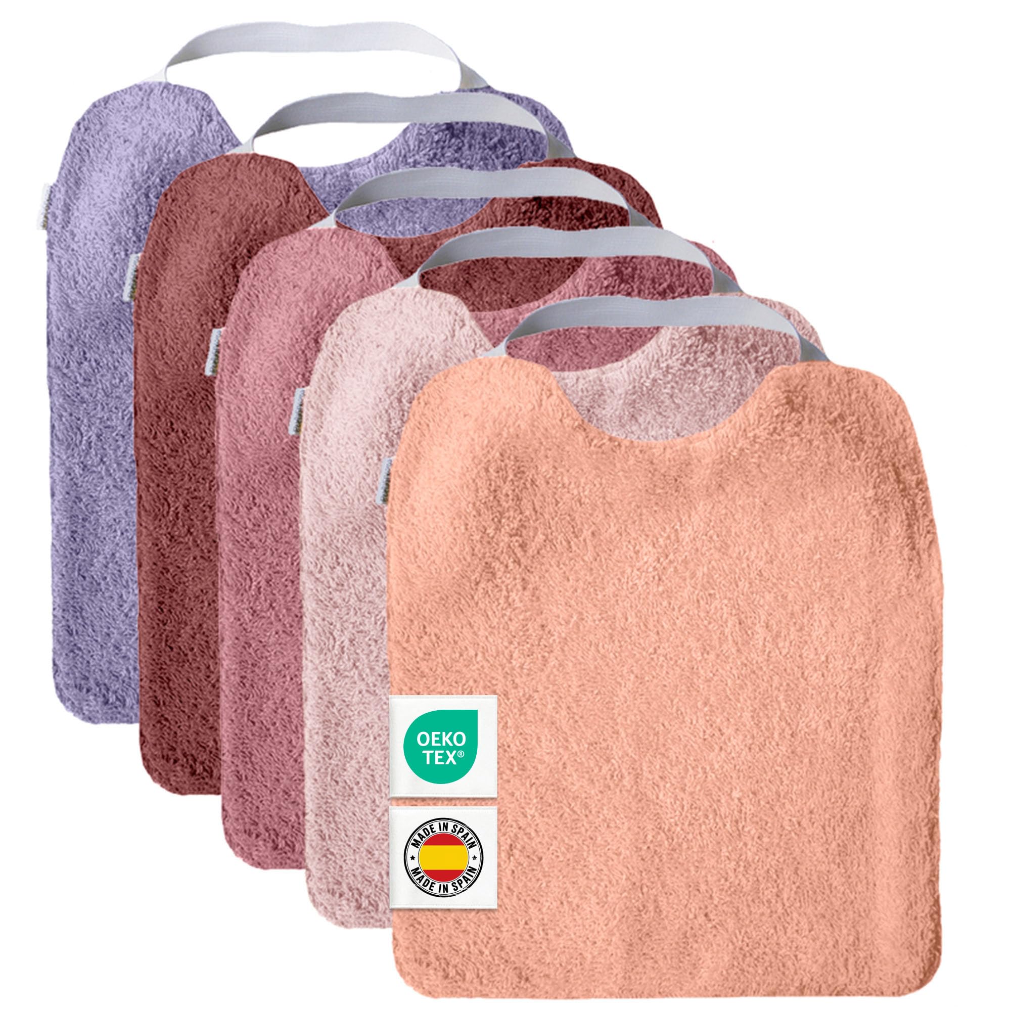 MIMUSELINA | Set di 5 Bavaglini Asilo con Elastico | Bavette Spugna Assorbente e Retro Impermeabile | Bavaglino Svezzamento| Bavaglini Impermeabili Neonato | Realizzati in Spagna