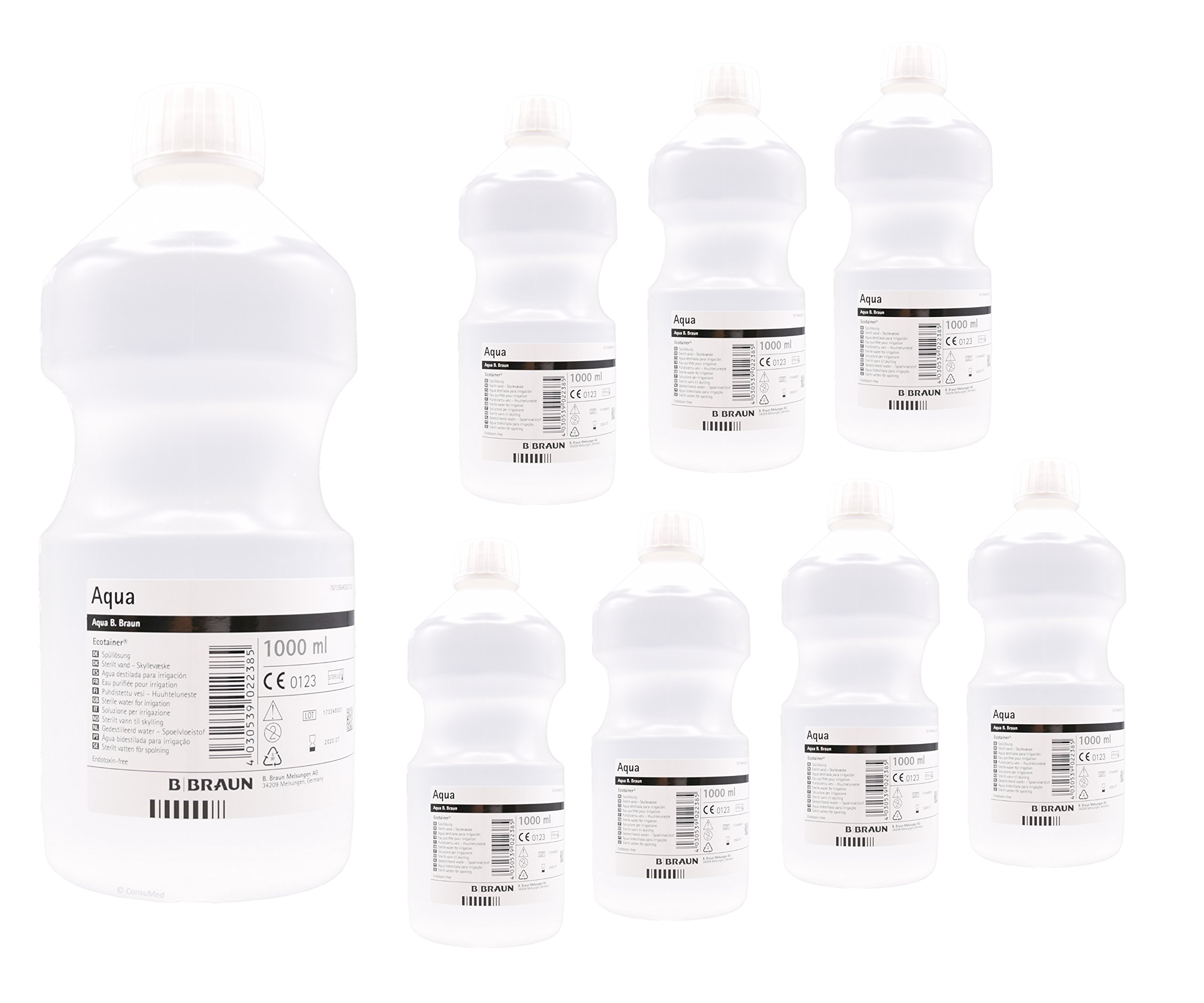 Agua estéril Aqua B. Marrón 8 litros (8 x 1000 ml) botellas de PP con mango de cintura
