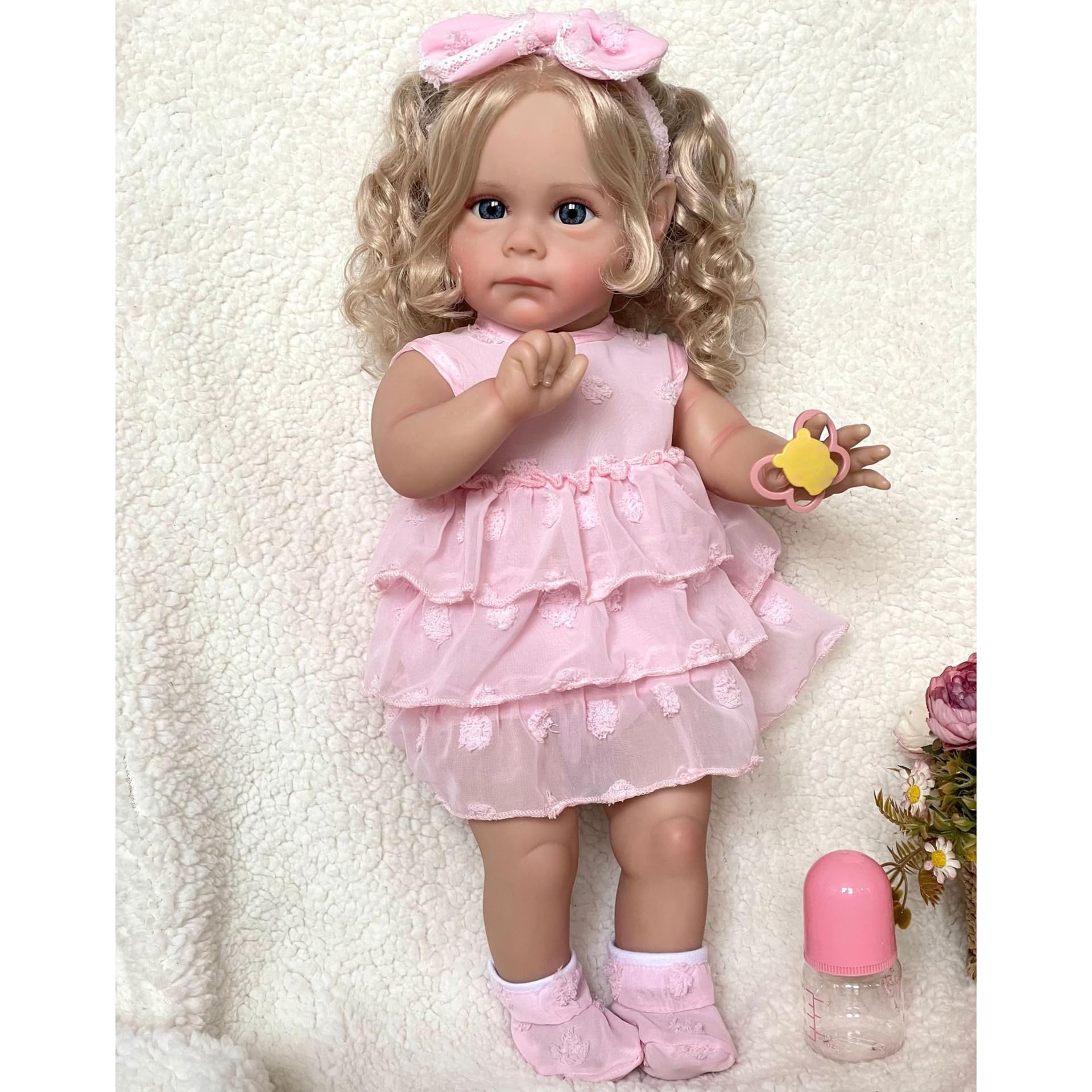 YIHANGG 55cm Bambolotto Bambina Reborn Bambole Reborn Femmine Realistiche di Silicone Appena Nate Capelli Biondi Bambola Neonato Reborn Compleanno Natale Regalo