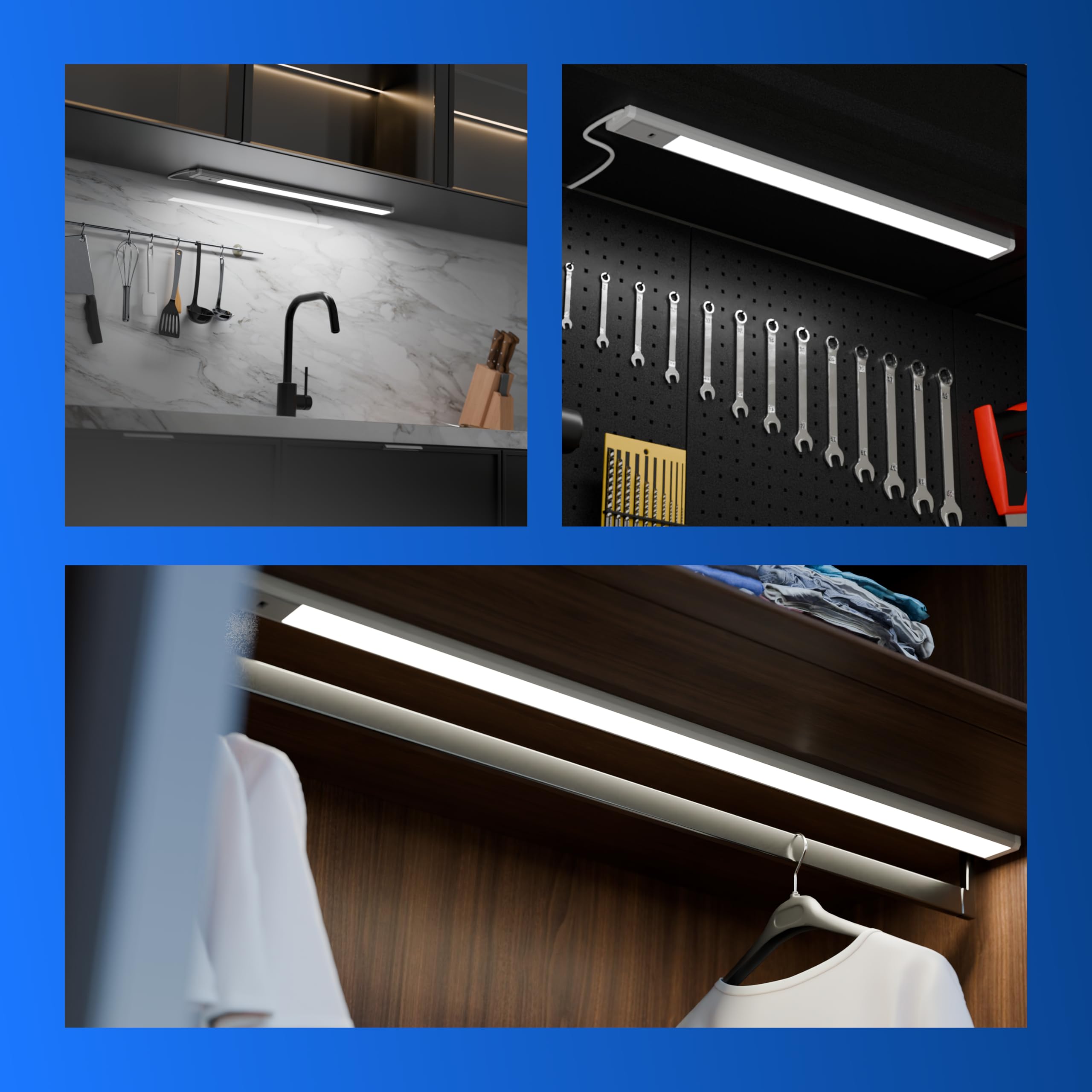 REV Lámpara de cocina LED para armario de cocina, 90 cm, 10 W, 850 lúmenes, 3000 K, iluminación de cocina plana con sensor, fácil montaje, color plateado