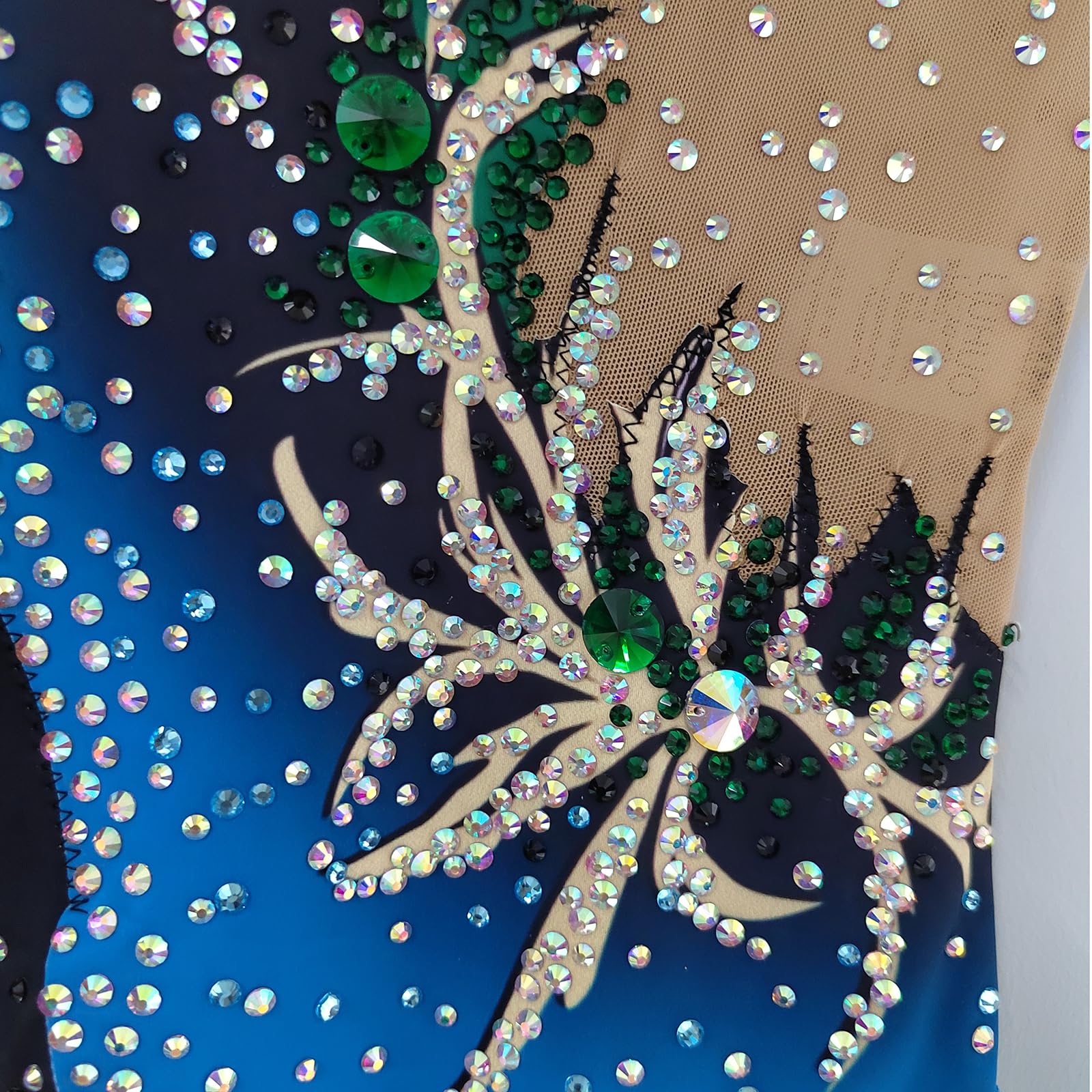 LIUHUO Justaucorps de gymnastique rythmique vert imprimé diamant pour fille compétition performance