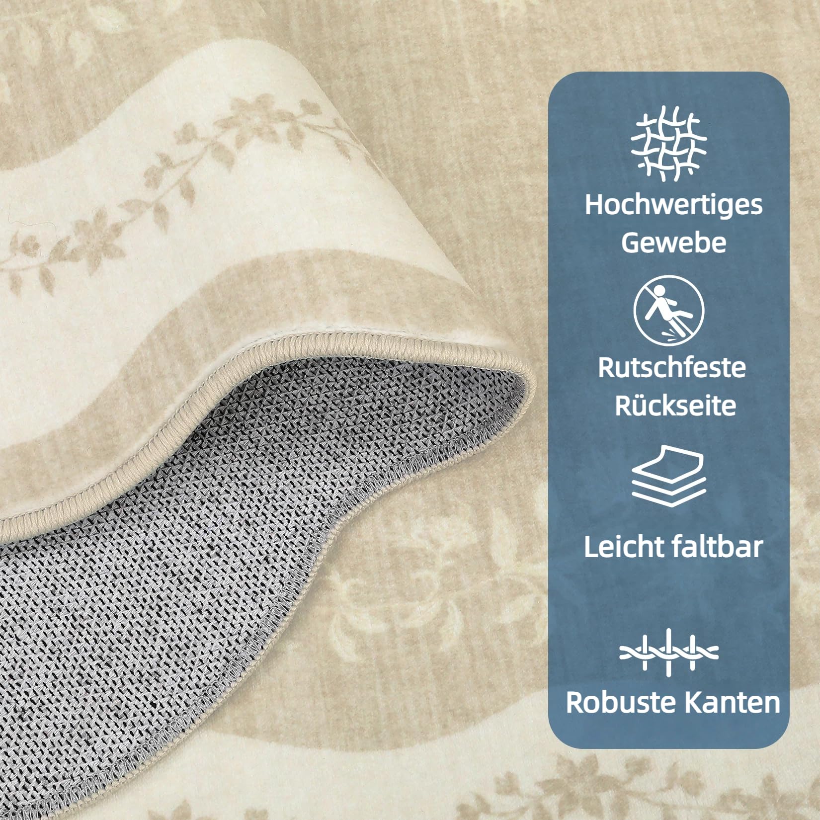 FairyStyle Teppich Wohnzimmer 160x230 cm Wellenrand Blumenmuster Beige