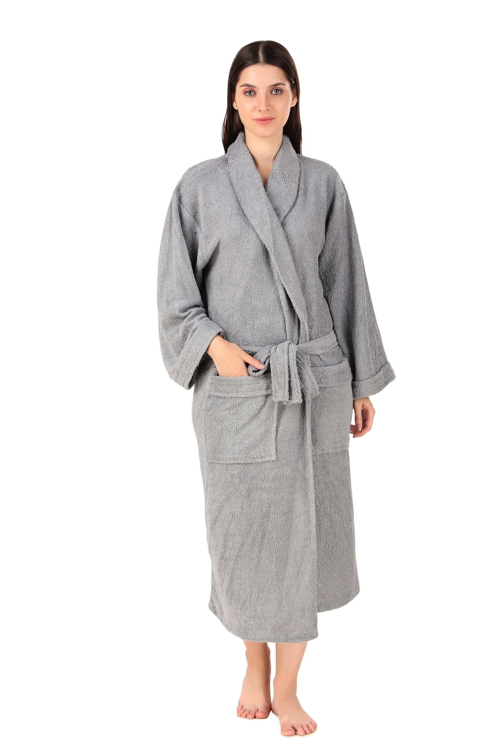Comfortlooms Men's Bath Robe Full Sleeve Cotton Bathrobe | Soft, Light, Compact & Highly Water Absorbent - Suitable for Birthday/Anniversary/Diwali/Couple/wedding Gift | 250 GSM |Grey 1