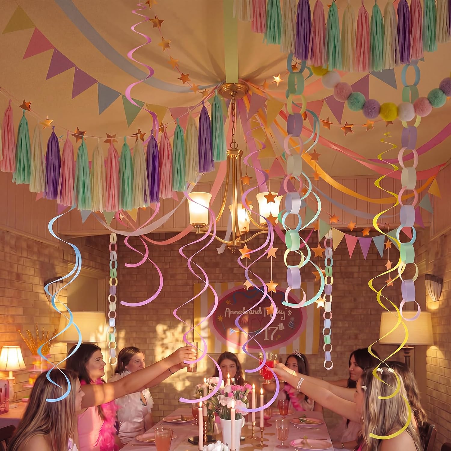 Fuyoooo Pastel Birthday Decorations Kit for Girls Women with 492 ft Crepe Paper Streamers Paper Chain Garland Macaron Rainbow Decoration for Fancy Birthday Baby Shower Wedding Pink Hanging Decor