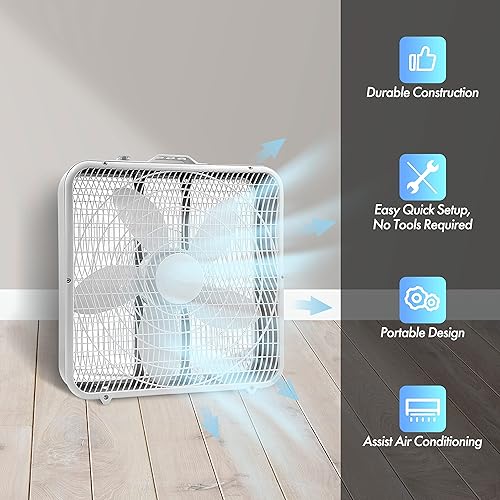Miniatura 2 de Comfort Zone CZ200A Ventilador de caja de 3 velocidades de 20 pulgadas para circulación de aire de fuerza completa con aire acondicionado