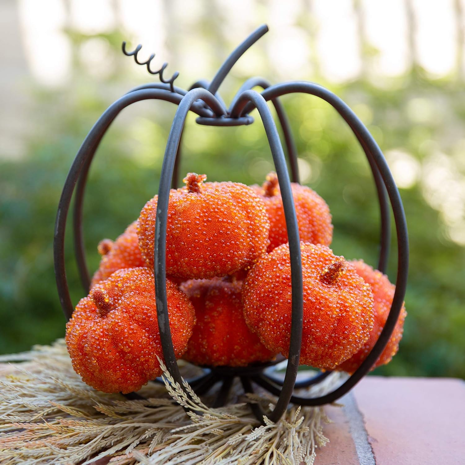 Flora Bunda 8 PCS Fake Artificial Sugared Beaded Mini Pumpkin Decorative Bowl Vase Filler for Fall Harvest Thanksgiving Halloween Holiday Parties DIY Craft Decorations, Orange