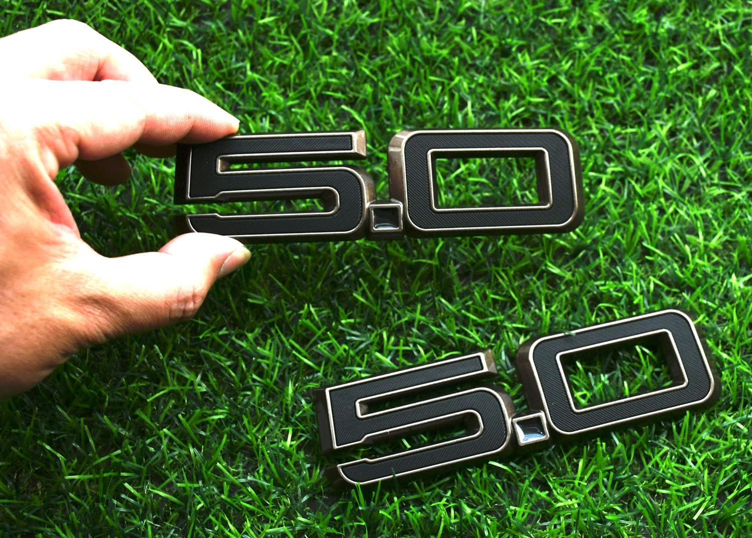 Pair Set 5.0 Emblem Door Side 3D Badge Compatible with 2024-2025 Mustang GT Dark Horse PR3Z-16228-D (5.0-Bronze)