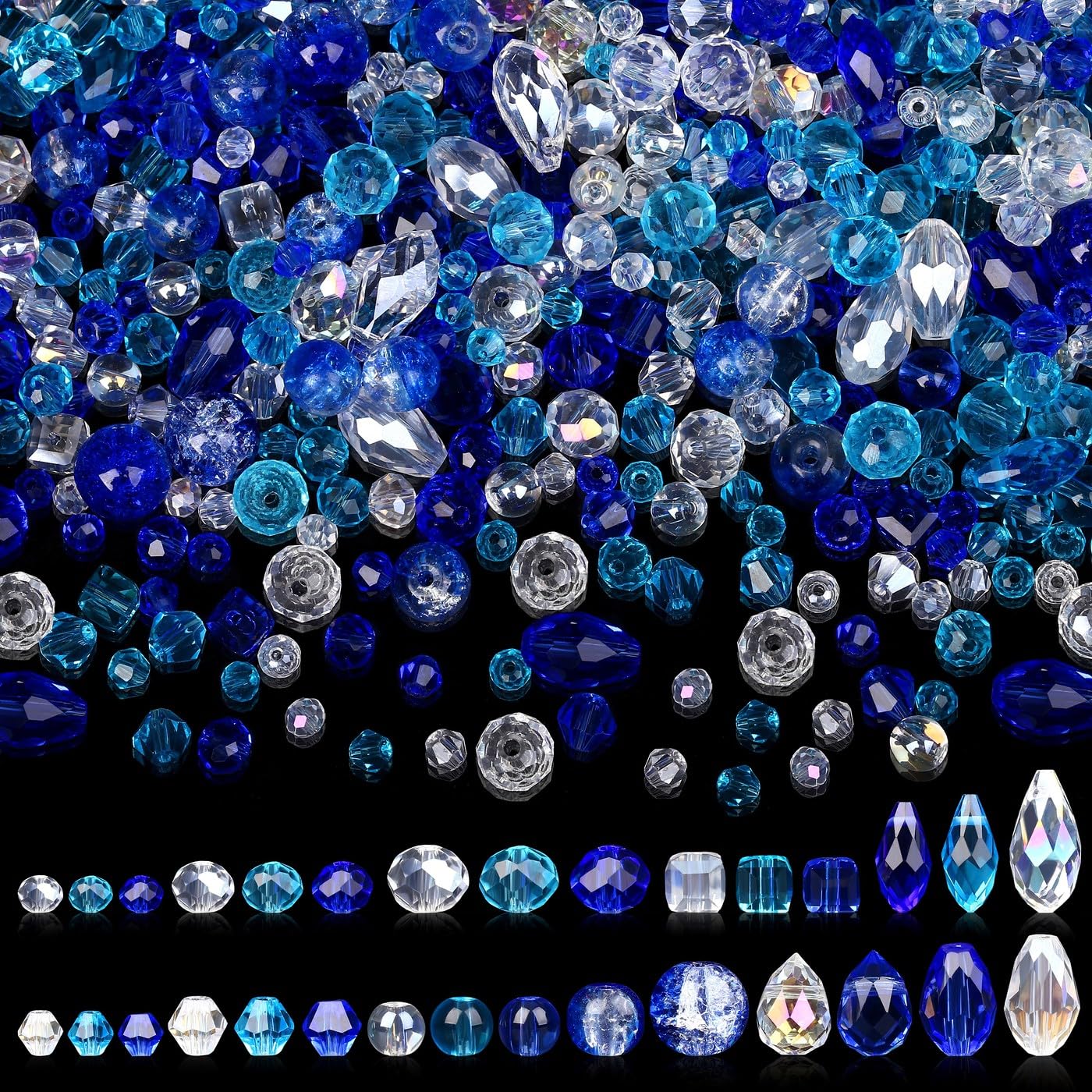 AWARDSEN 1200 Pcs Blue Glass Beads Blue Crystal Beads for Jewelry Making