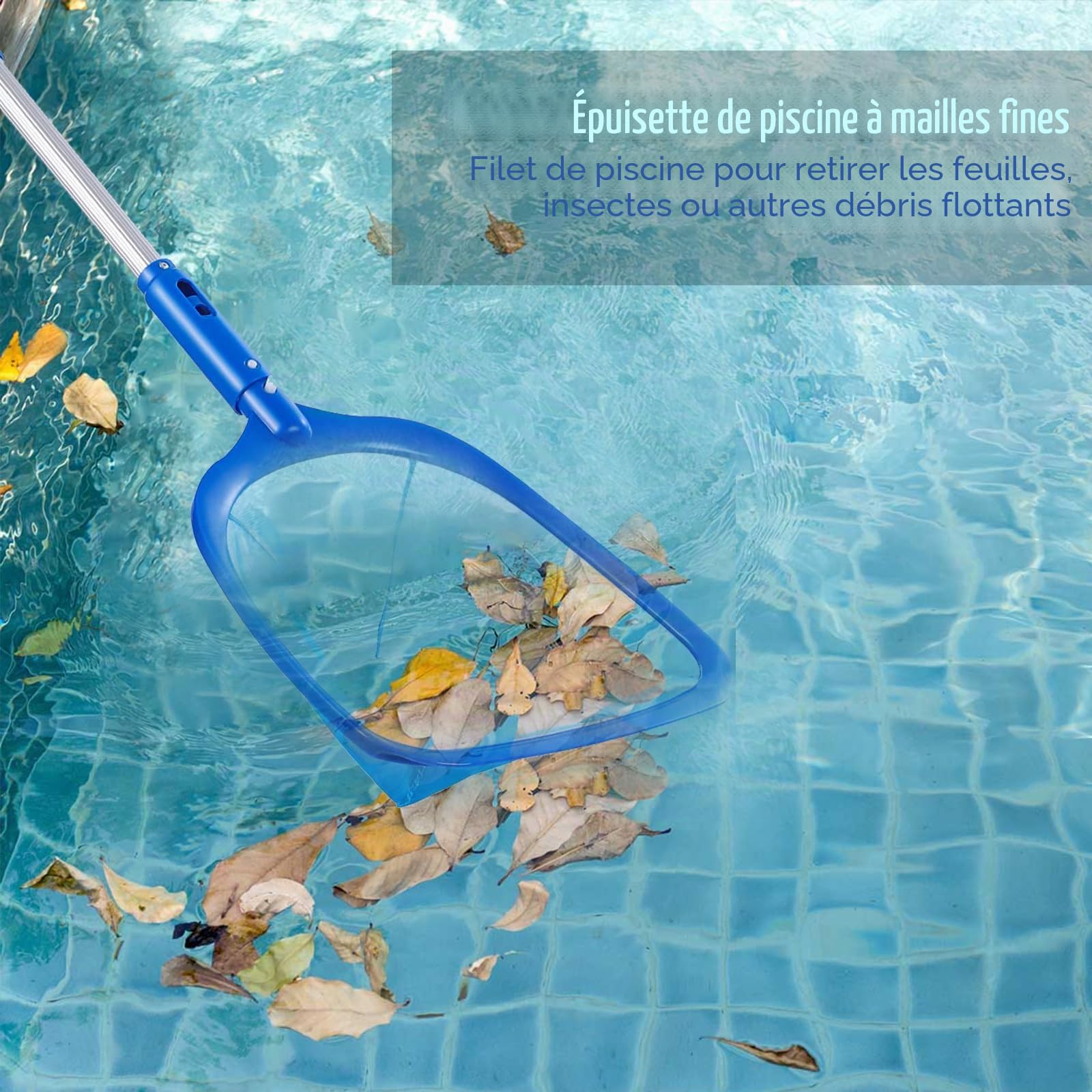 6 Pièces Kit de Piscine Nettoyage, Epuisette Piscine avec 44-88CM Télescopique Réglable, Épuisettes de Surface pour Piscine, Filet de Piscine pour Piscines, Spas, Fontaine