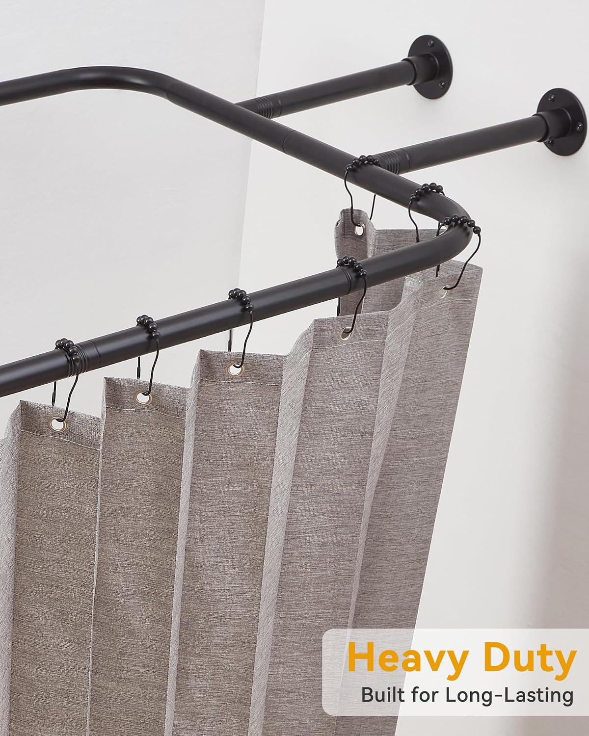 Square Hoop Shower Curtain Rod for Clawfoot Bathtubs - 48" x 24" (122 x 61cm) Matte Black Heavy Duty 0.8mm Thick Steel with 24 Hooks & Ceiling Mount, Freestanding Tub Accessories for Bathroom