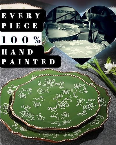 Miniatura 3 de Platos artesanales de cerámica pequeños, platos de ensalada, platos de postre de porcelana, juego de 6 a 7.8 pulgadas, serie floral Sakura verde