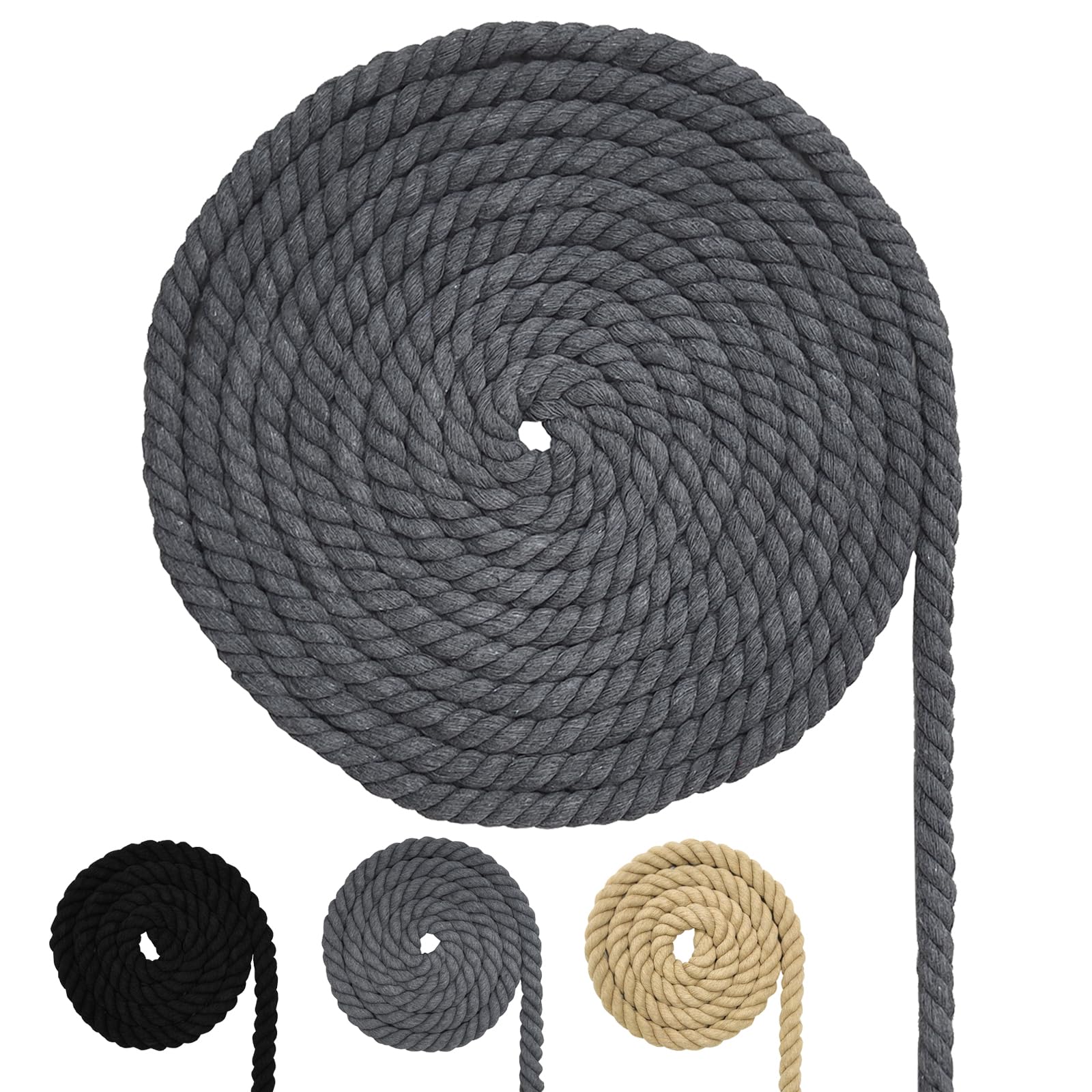 Cotton Cord, Macrame Yarn Rope, Various Sizes, Cotton Rope for DIY Crafts, Gifts (Grey, 10 mm (10 M))