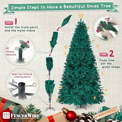 Miniatura 6 de Fencer Wire Árbol de Navidad verde artificial de abeto de North Valley de 9 pies de alta calidad, con 2.028 puntas de ramas y soporte de metal,