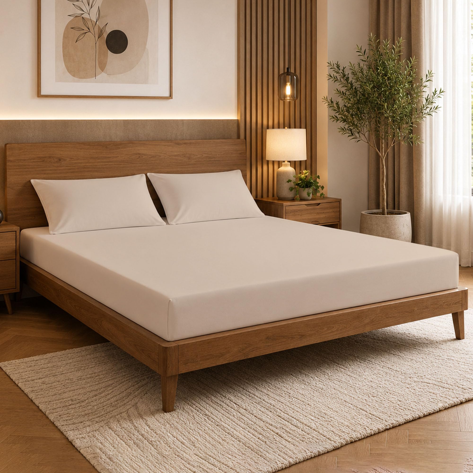 RELIANCE Bedding 3-Piece Small Double Fitted Sheet Set – 100% Egyptian Cotton, 400 Thread Count, 25cm Deep Pocket Double Bed Sheet with 2 Pillowcases, Soft & Breathable Luxury Bedding