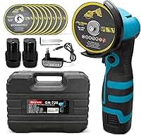 Esmerilhadeira Lixadeira Angular Profissional 110V/220V com 2 Baterias e 8 Pcs Discos de Corte, Esmerilhadeira Angular Sem Fio Portátil 500W com Maleta Resistente para Corte de Madeira e Metal