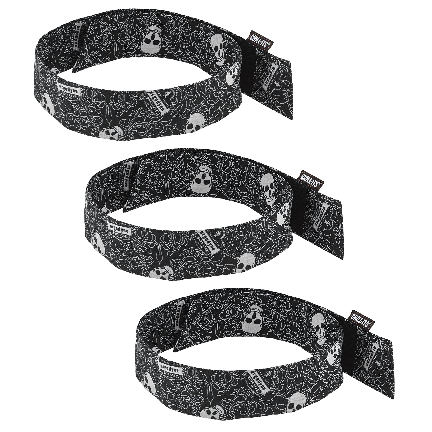 Ergodyne Chill Its 6705 Cooling Bandana, Evaporative Polymer Crystals for Cooling Relief, Quick and Secure Fit, 3-Pack