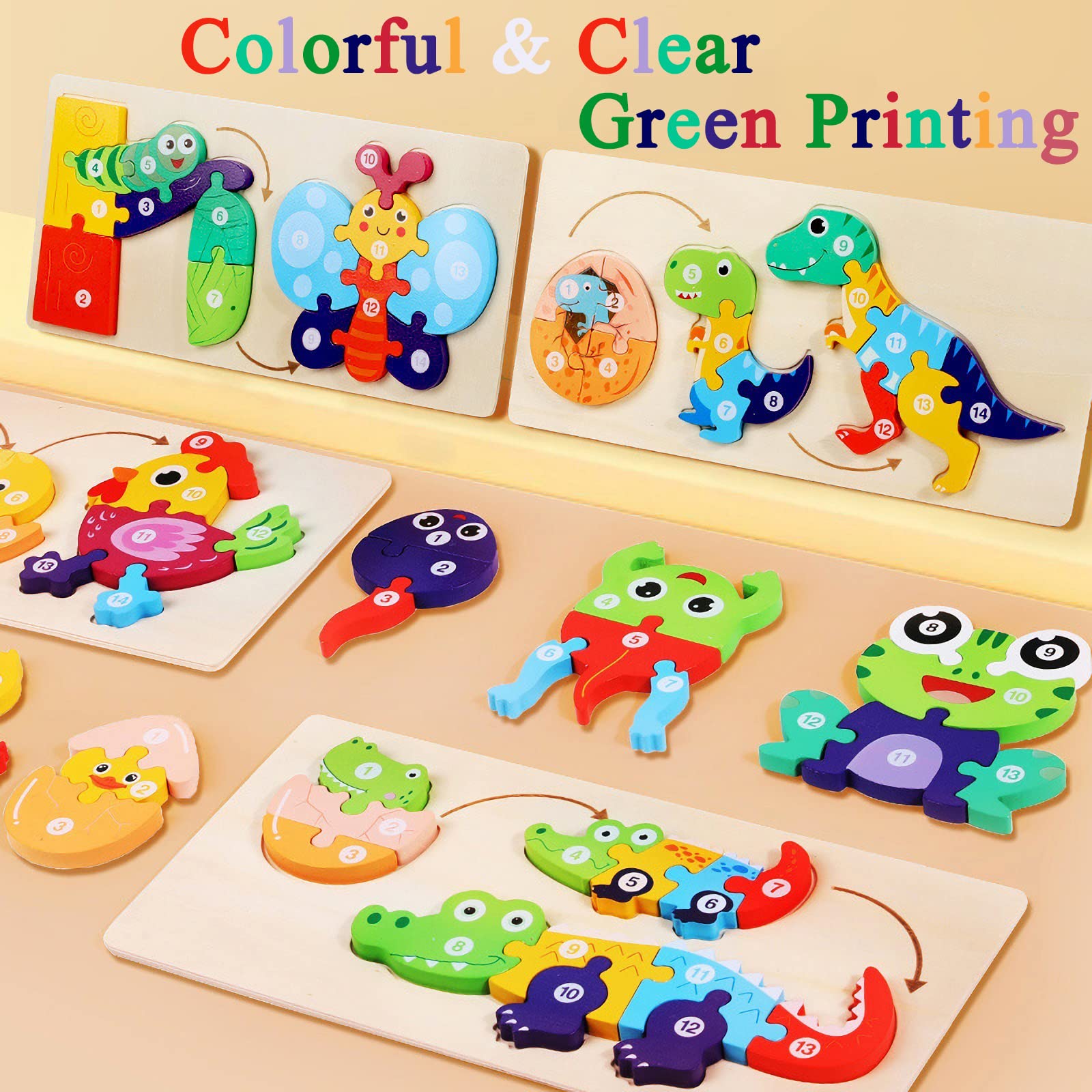 Animals Wooden Jigsaw Puzzles for Kids Toys, Dinosaur, Small to Medium - Image 4