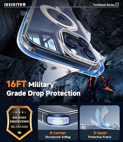 Miniatura 6 de JUESHITUO Funda para iPhone 15 Pro No se amarillea Soporte y base de anillo magnético giratorio de 360 con sonido de amortiguación rotatoria,