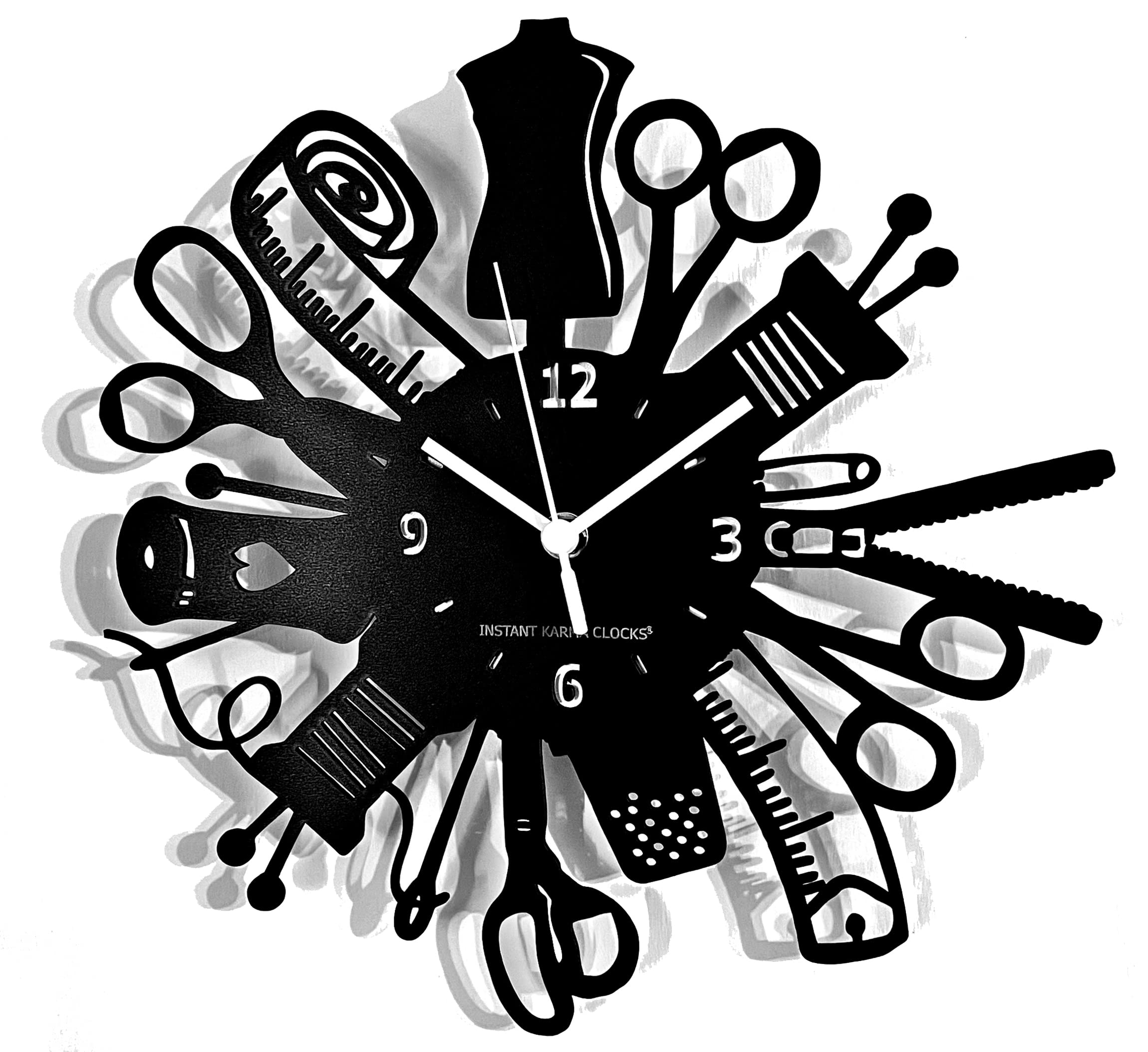 Instant Karma Clocks | Sewing Wall Clock Embroidery Tailoring – For Tailors, Designers, and Crafters Silent No-Ticking Clock – Perfect for Bedroom, Office, Studio, Living Room – Unique Decoration