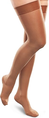 Ease Opaque - Medias altas hasta el muslo con soporte para mujer, 15-20 mmHg, nailon de compresión suave (bronce, mediano largo)