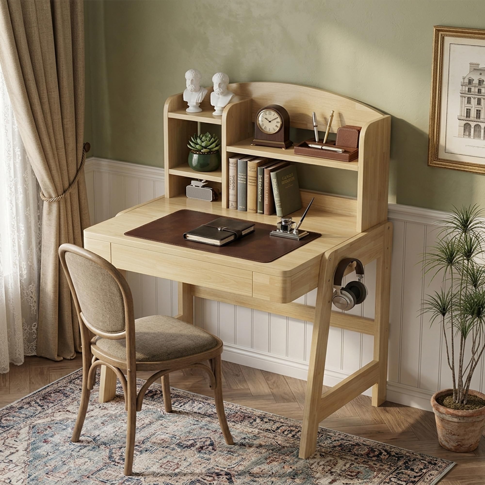 Mesa infantil de madera maciza con espacio de almacenamiento, a partir de 6 años