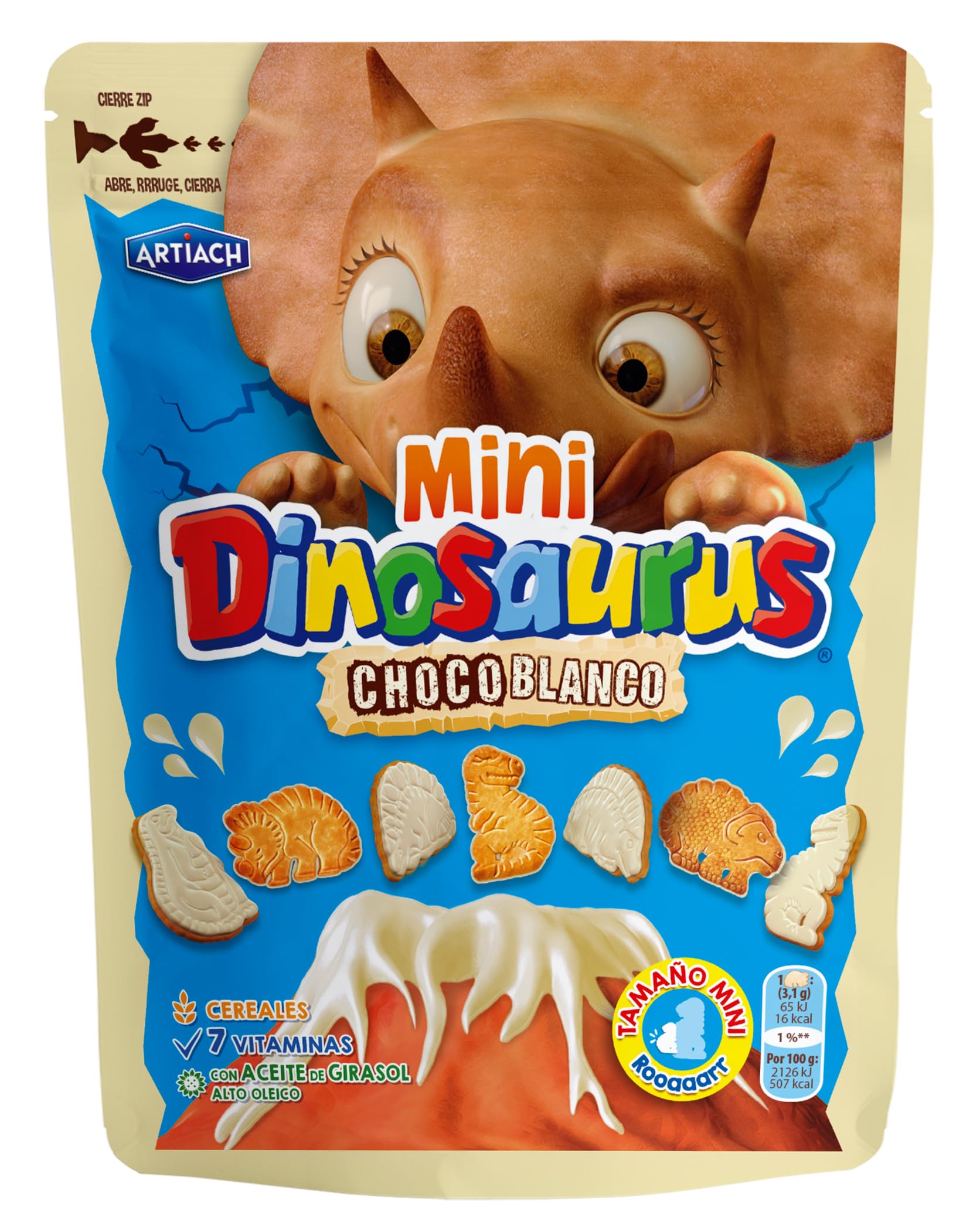 Mini Dinosaurus Chocolate Blanco con cierre ZIP 100g