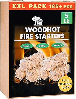 WH 185 pcs Natural Fire Starters for Indoor Fireplace - 5lb Large Box - Long-Burning Charcoal Starters - Odorless Firestarters for Wood Stove, Chimney, Campfires & Grill - Quick Ignite
