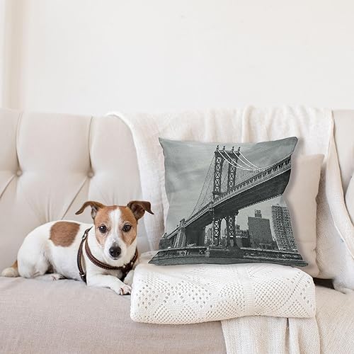 Miniatura 4 de Ambesonne New York - Funda de cojín, diseño de puente de Nueva York, imagen vintage de East River de Estados Unidos, impresión fotográfica de