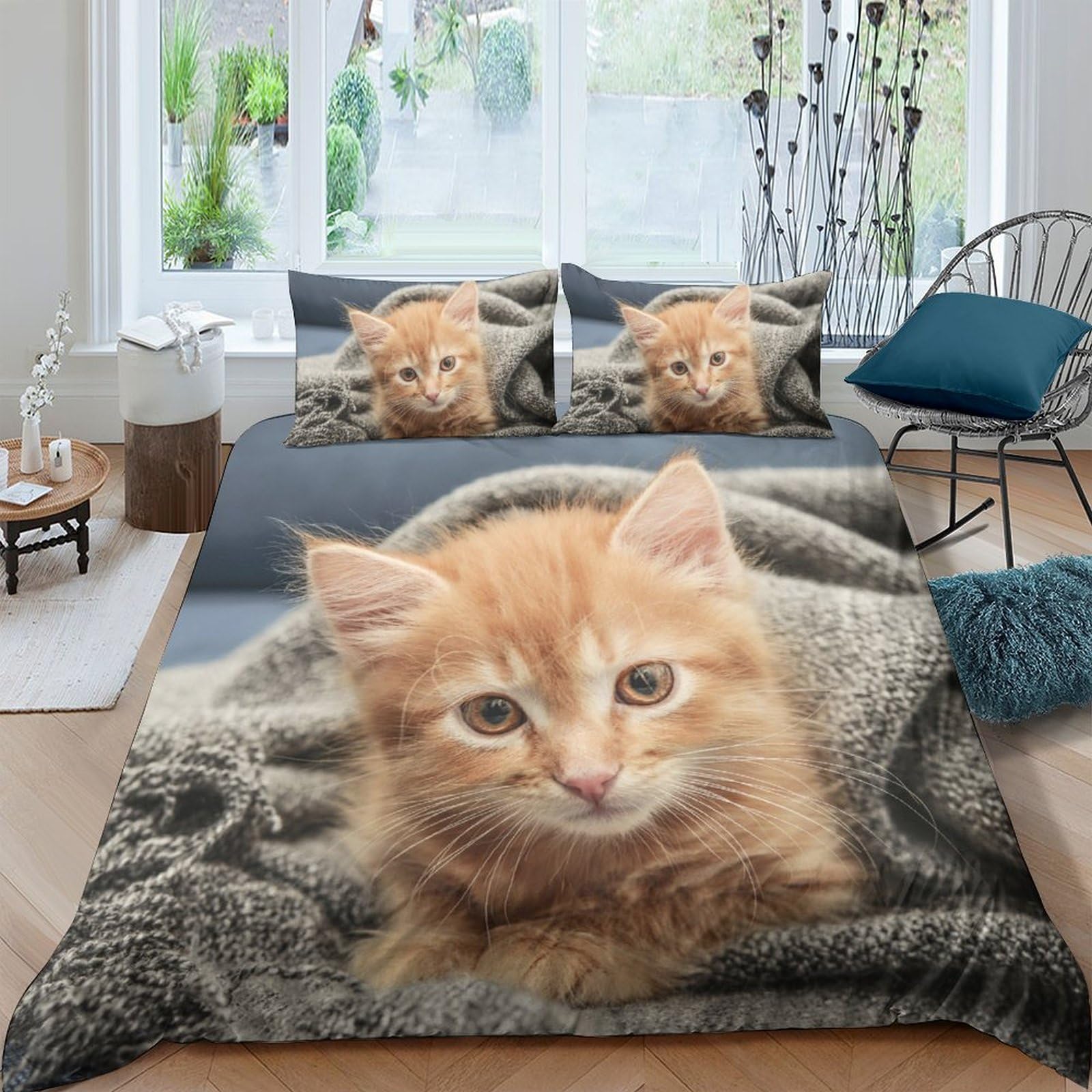 Ctjqhvkz Style-8 3D Printed Orange Kitten Fitted Sheet Microfiber Soft Bedroom Decor Cat Blanket Mattress Cover For Home Dorm Room Single（135X200cm）