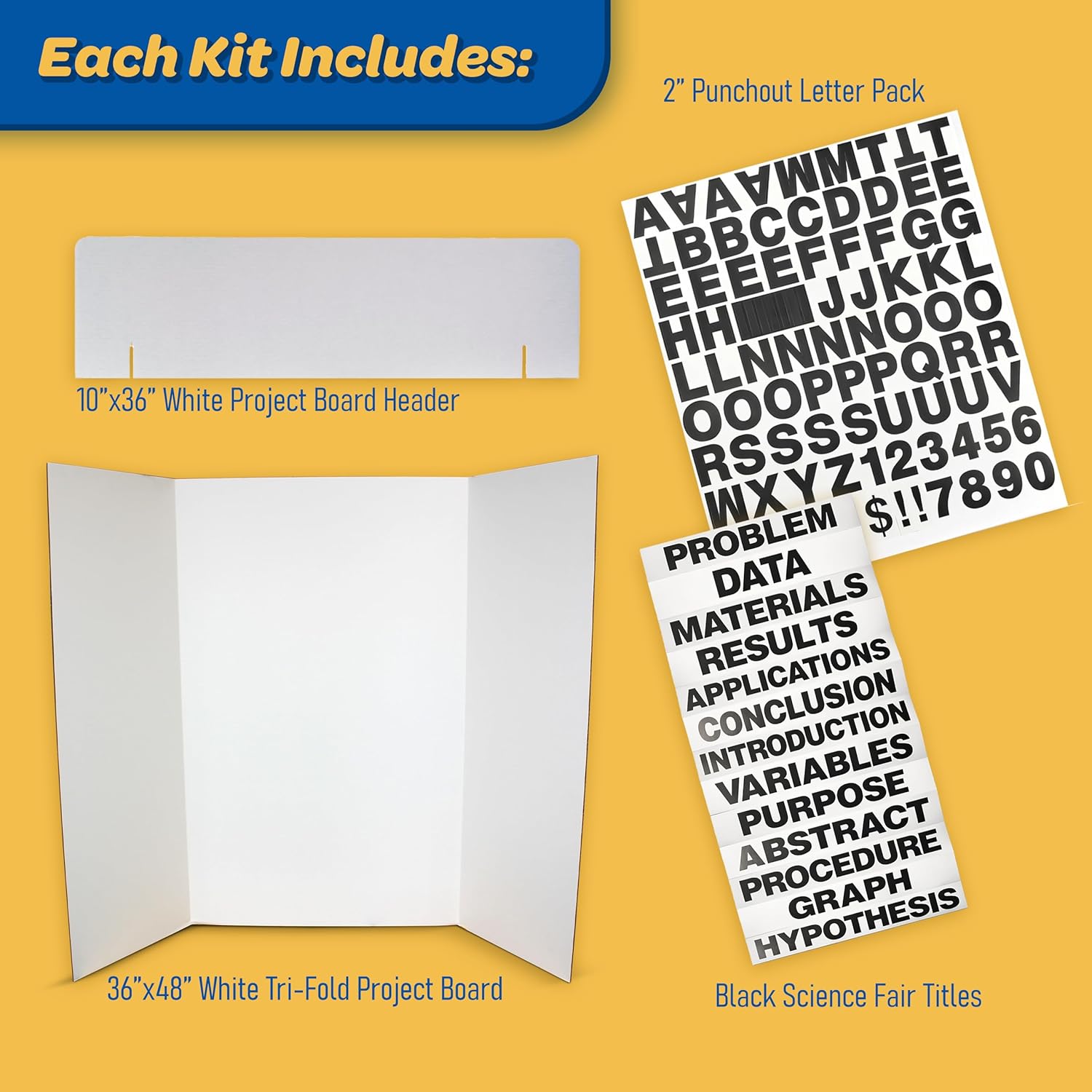 Flipside Products 36" x 48" Project Board Kit, 10 Pack, School Presentation Display Board and Supplies, Trifold Kits, Letters, Titles, Header Display, Presentation, All in One