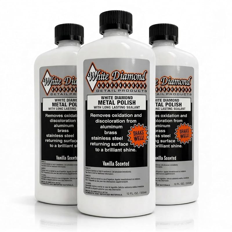 Polidor de Metais e Selante Schultz Laboratories White Diamond para Cromo, Aço Inoxidável, Alumínio e Mais — Kit com 3 Frascos de 355 mL
