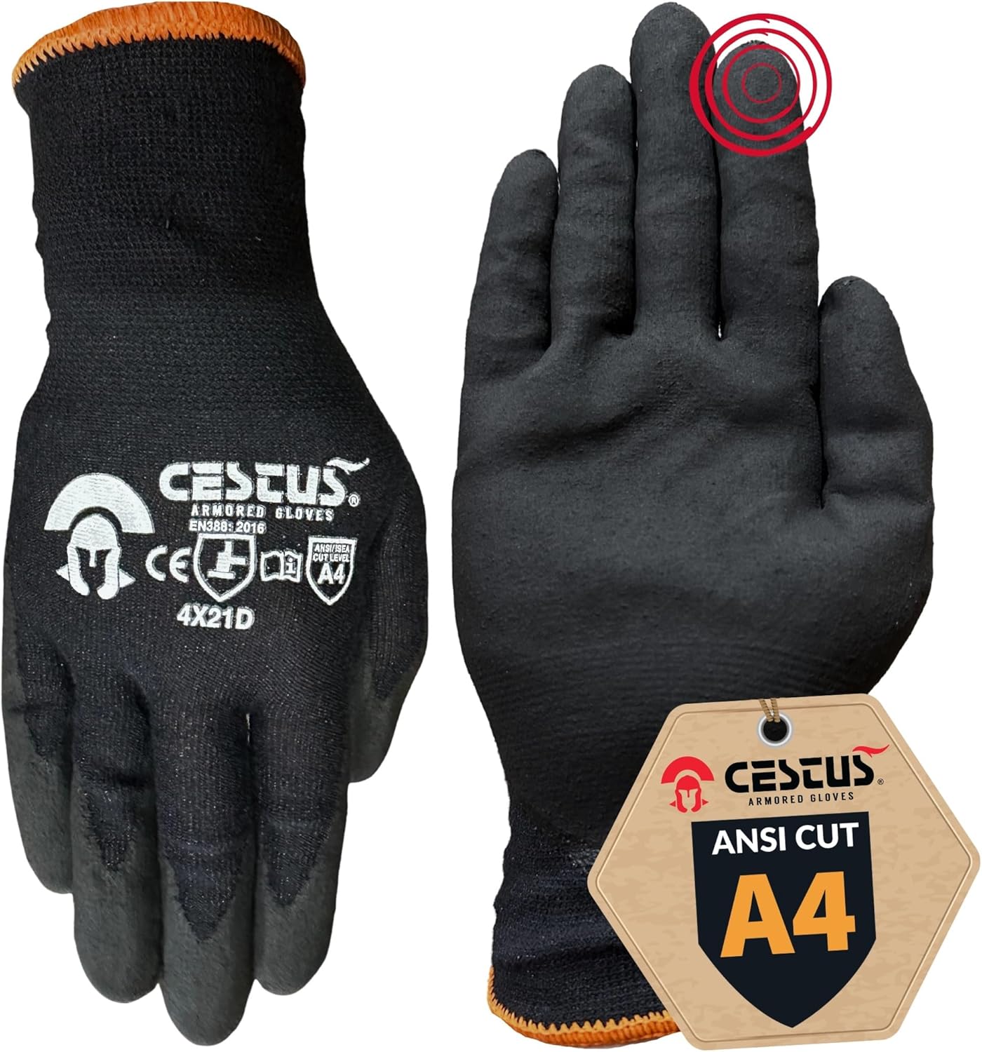 Cestus C-40, ANSI A4 Cut Resistant Work Gloves with Grip, Nitrile Coated, Ultra Lightweight, Touchscreen