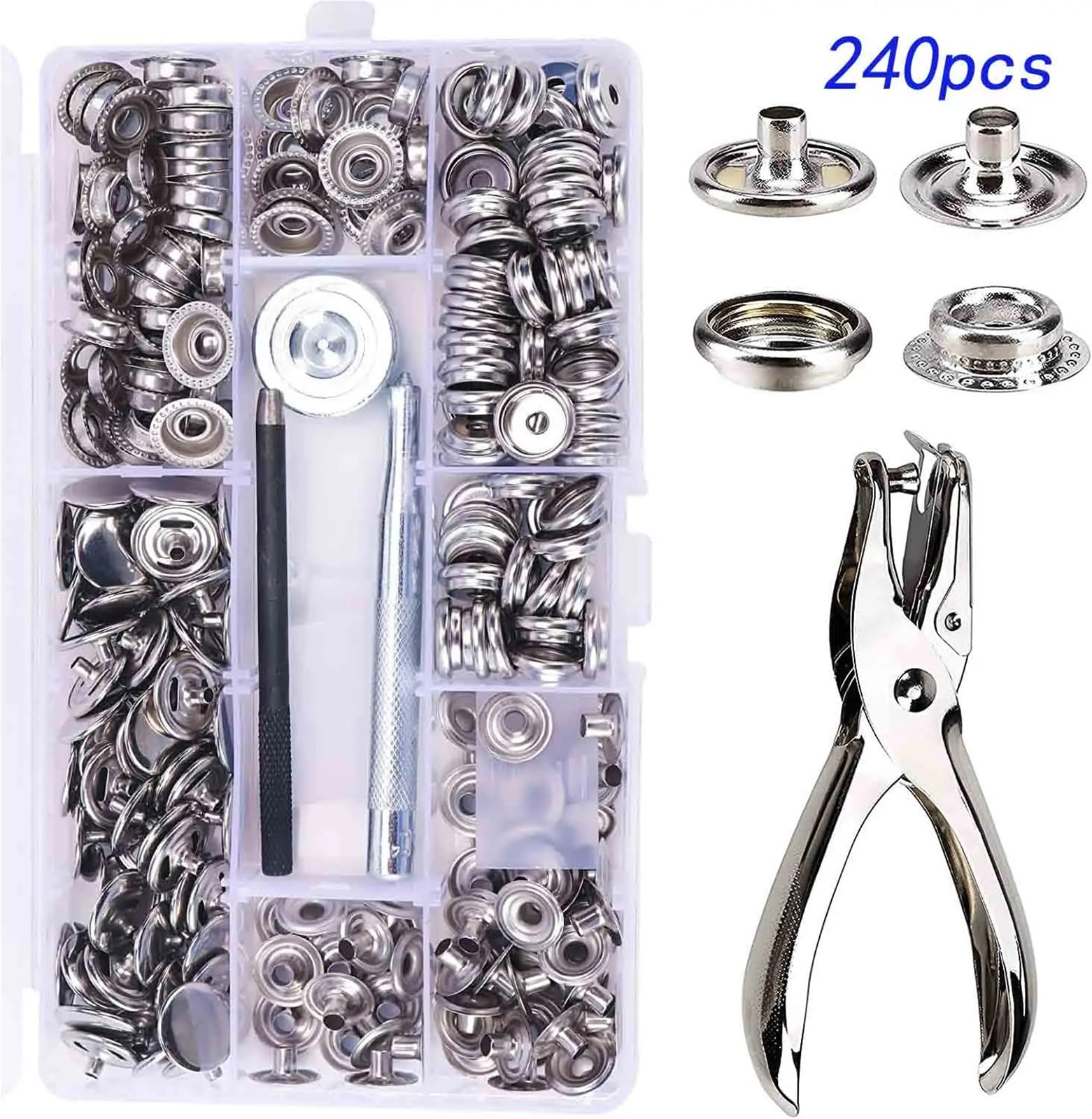 Kit de 240 broches lona 15 mm, cierres a presión acero inoxidable grado marino for cubiertas barcos, costura productos cuero y tiendas campaña