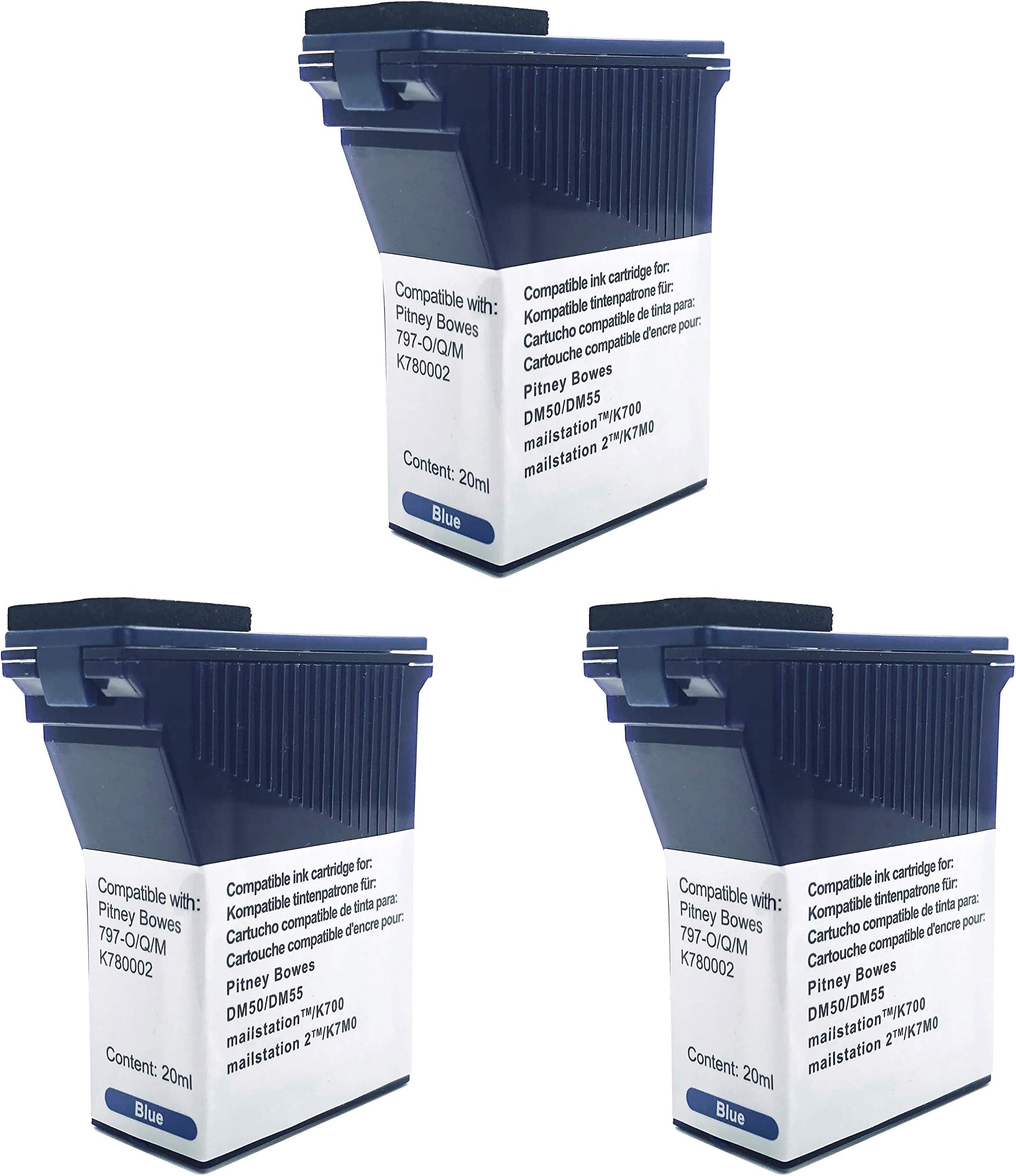 Pitney Bowes DM50 DM55 DM60 K700 Compatible Franking Ink Cartridge Blue - 3 Pack