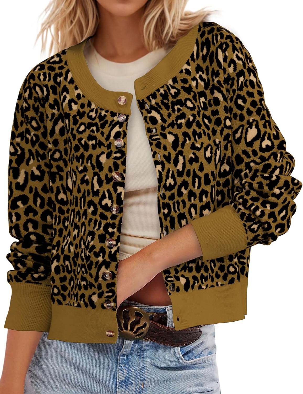 Leopard Print Open Front Cardigan for Women