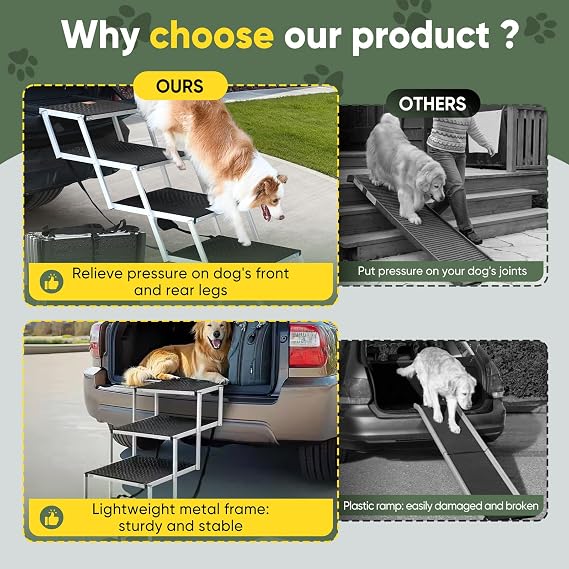 Sakerplus Dog Stairs for Large Dogs, 17.7 Wide Dog Ramps for Car 5 Steps