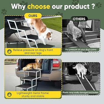 Sakerplus Dog Stairs for Large Dogs, 17.7 Wide Dog Ramps for Car 5 Steps