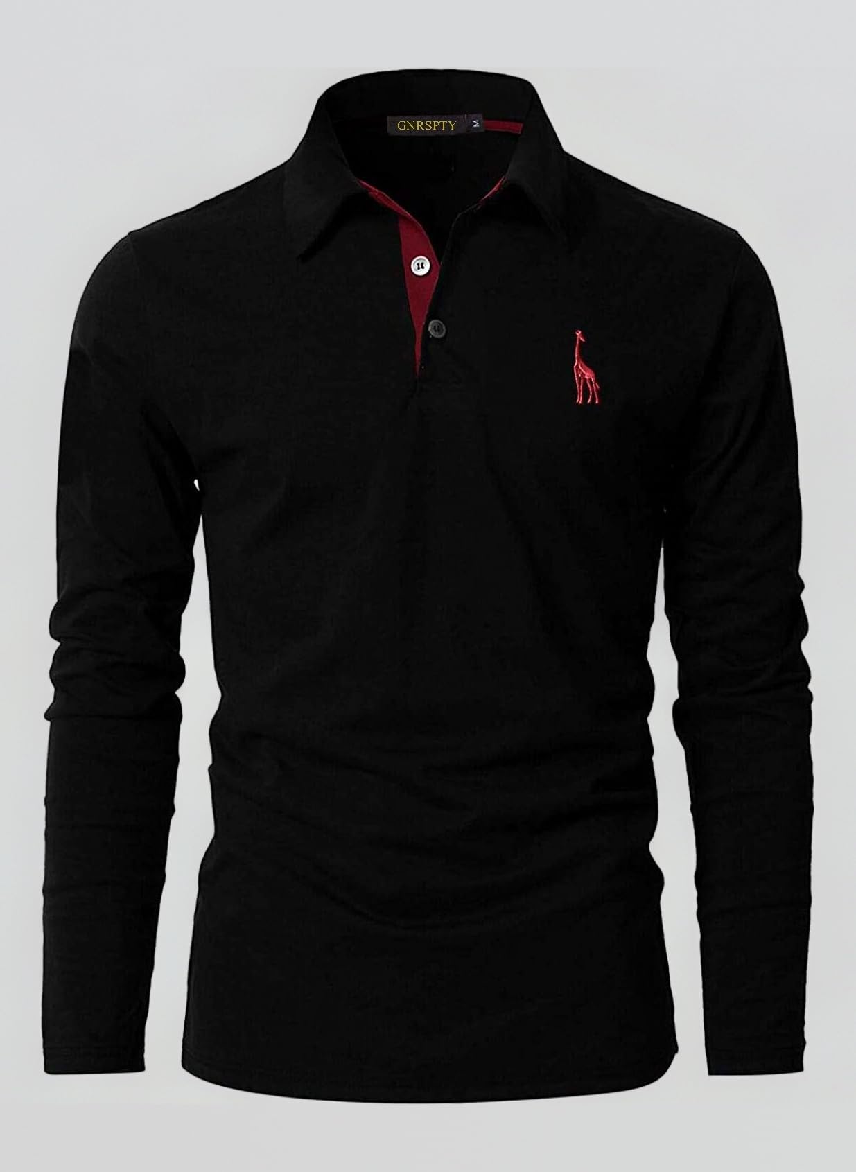 Mens Long Sleeve Polo Shirt Cotton Golf Giraffe Tops
