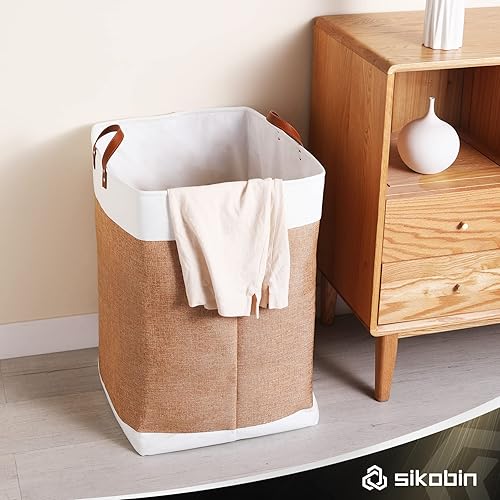 Miniatura 6 de Sikobin Cesta de lavandería con asas de gran capacidad, plegable, resistente, decorativa, para sala de estar, dormitorio, baño, 17 x 15 x 23.6
