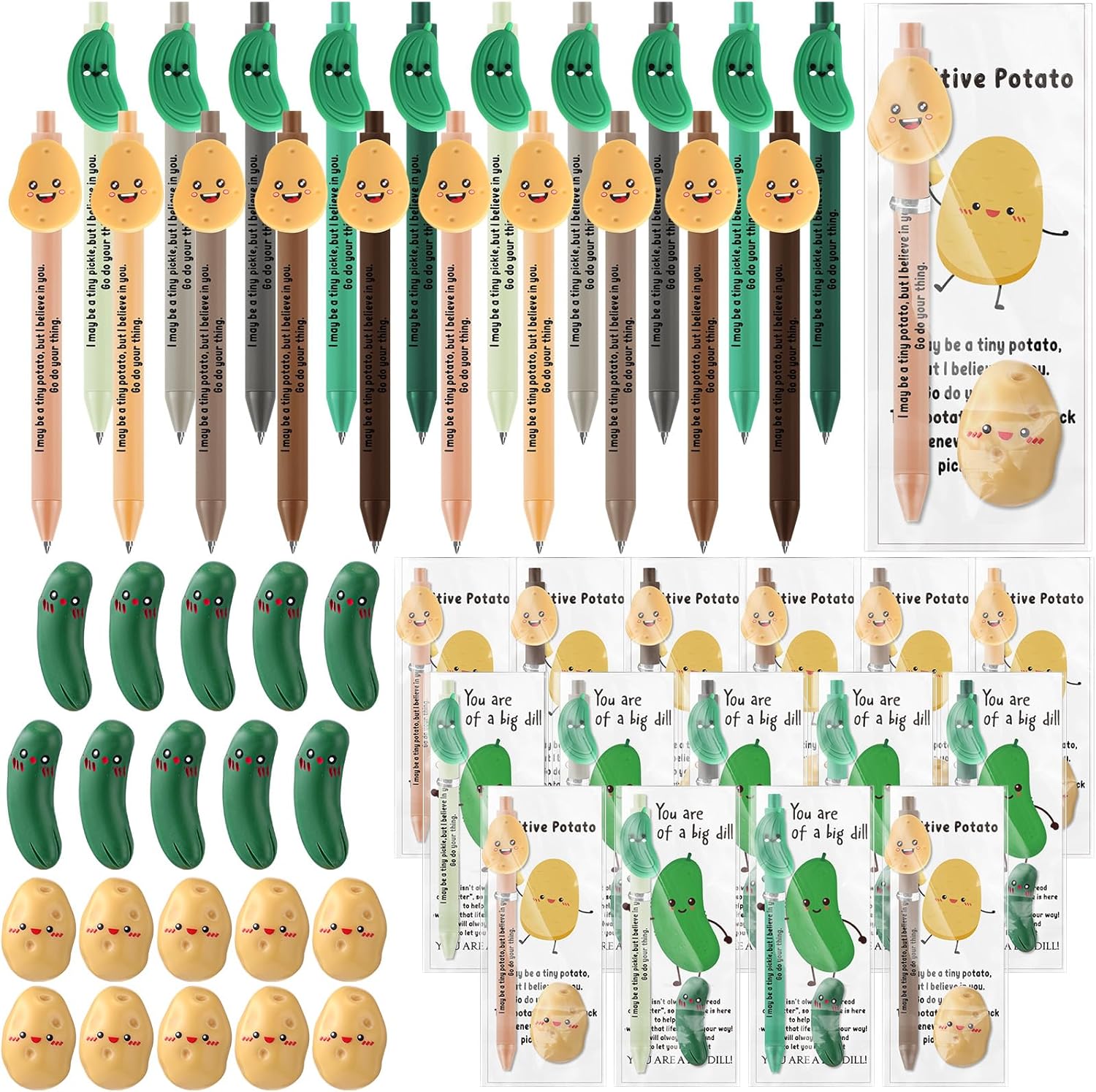 Sayglossy 48 Sets Employee Appreciation Gifts Bulk Positive Pickle Potato Pens with Animal Pun Note Cards Thank You Gifts for Coworkers Staff Team Office Party Mental Health Supplies Nurse Teacher