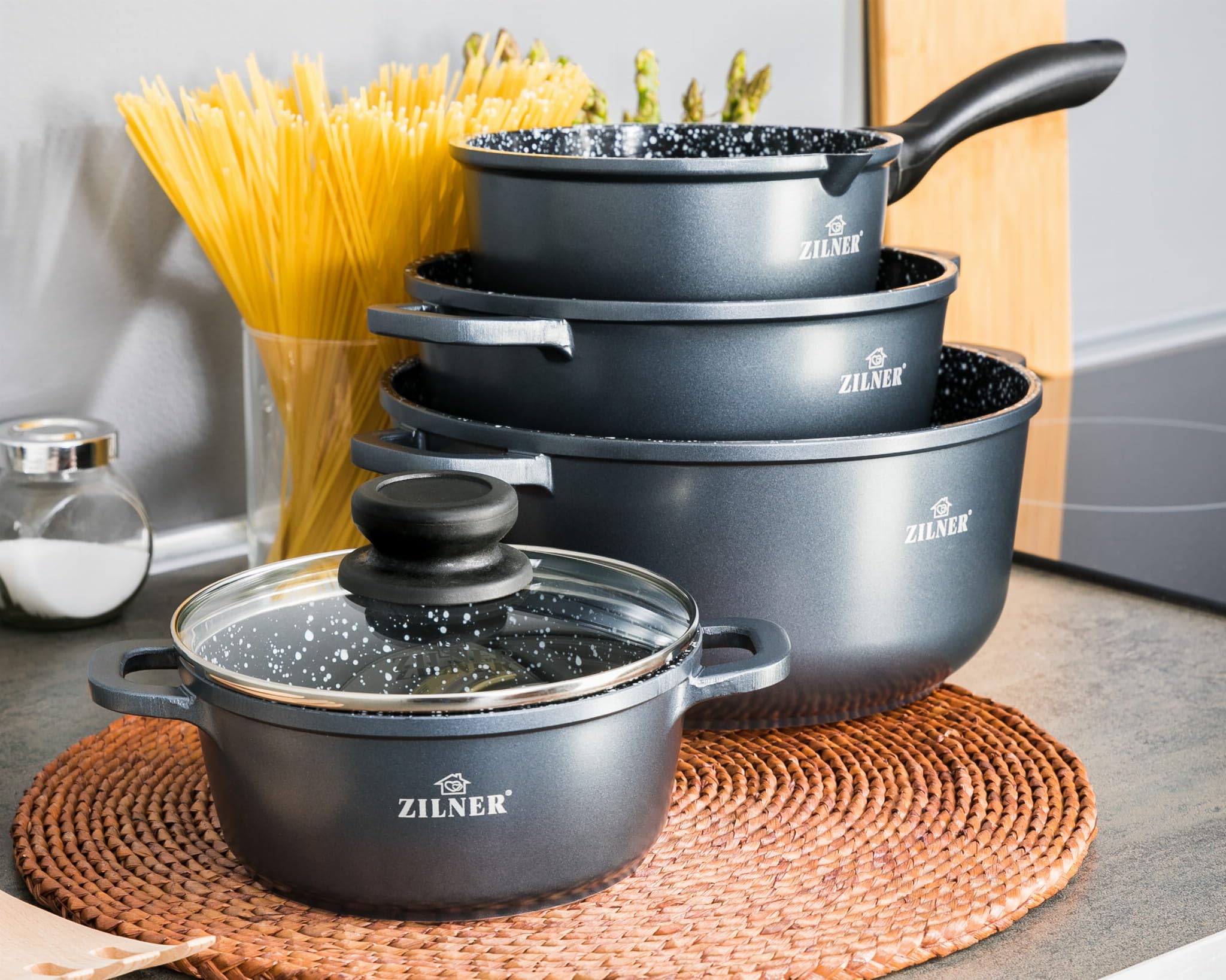 Avilia Set di Pentole Antiaderenti per Induzione, 24 e 28cm, con Manici
