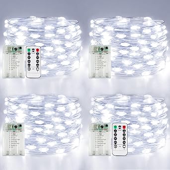 Outdoor Fairy Lights, 4 Pack 80 LEDs with Timer, 8 Modes for Christmas, Party, Wedding, Birthday, Room Decoration, Cool White