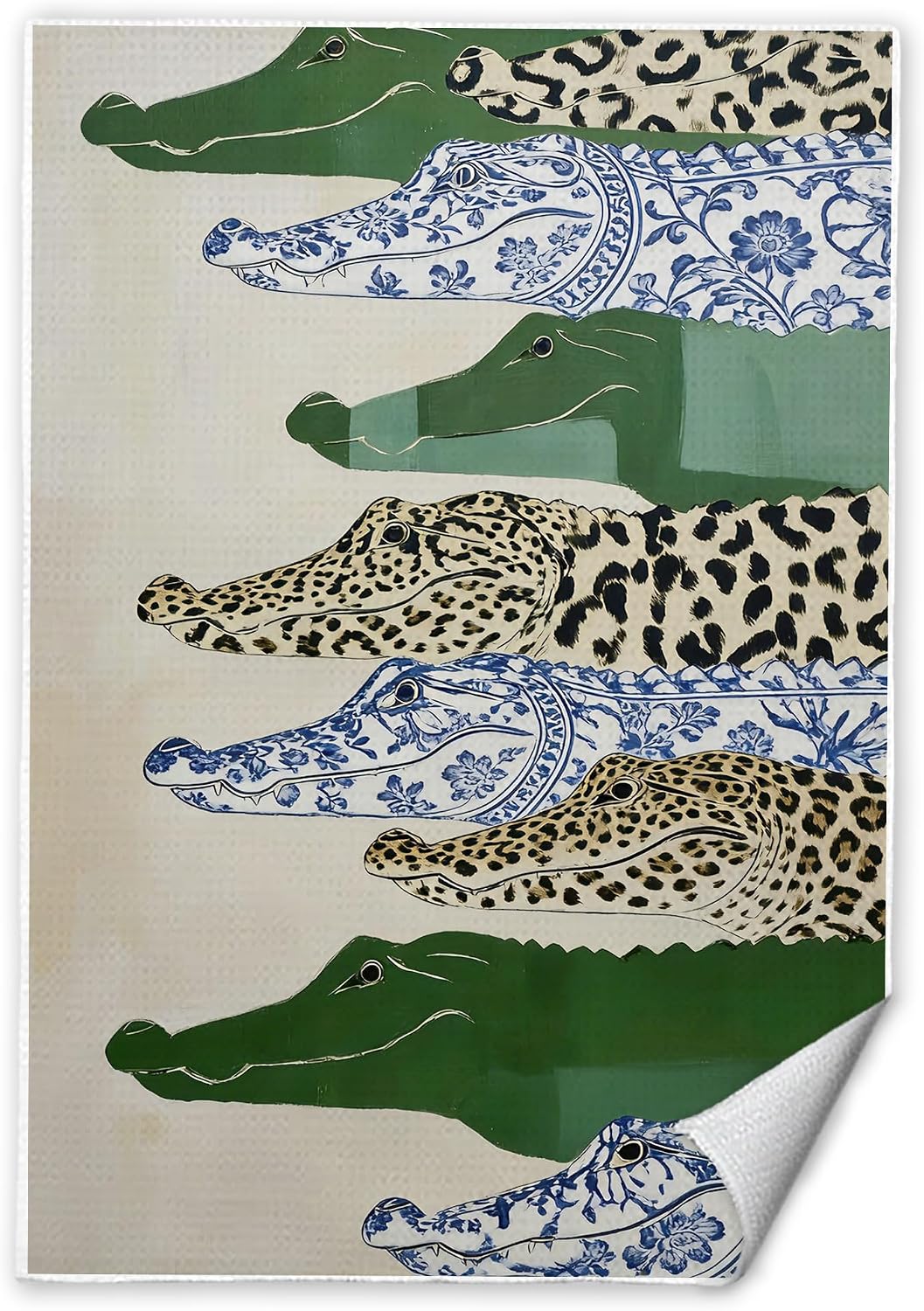 Chinoiserie Alligator Kitchen Decor Towels 16x24 in, Alligator Gifts for Women, Vintage Blue Green Leopard Crocodile Decorative Hand Tea Dish Towels for Bathroom Kitchen