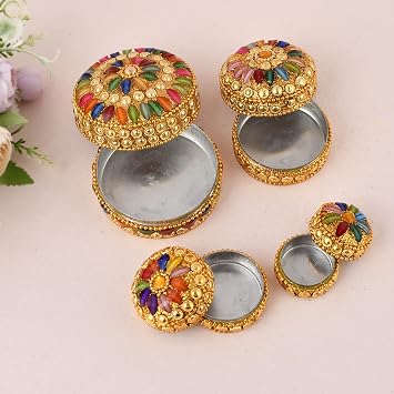 Aluminium Golden Jewellery Dibbi, Kumkum Box, Fancy Sindoor Dibbi, Vanity Box Set of 4